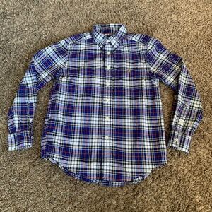 Ralph Lauren Blue Plaid Natural Stretch Button Down Shirt Sz.M 10-12 Cotton